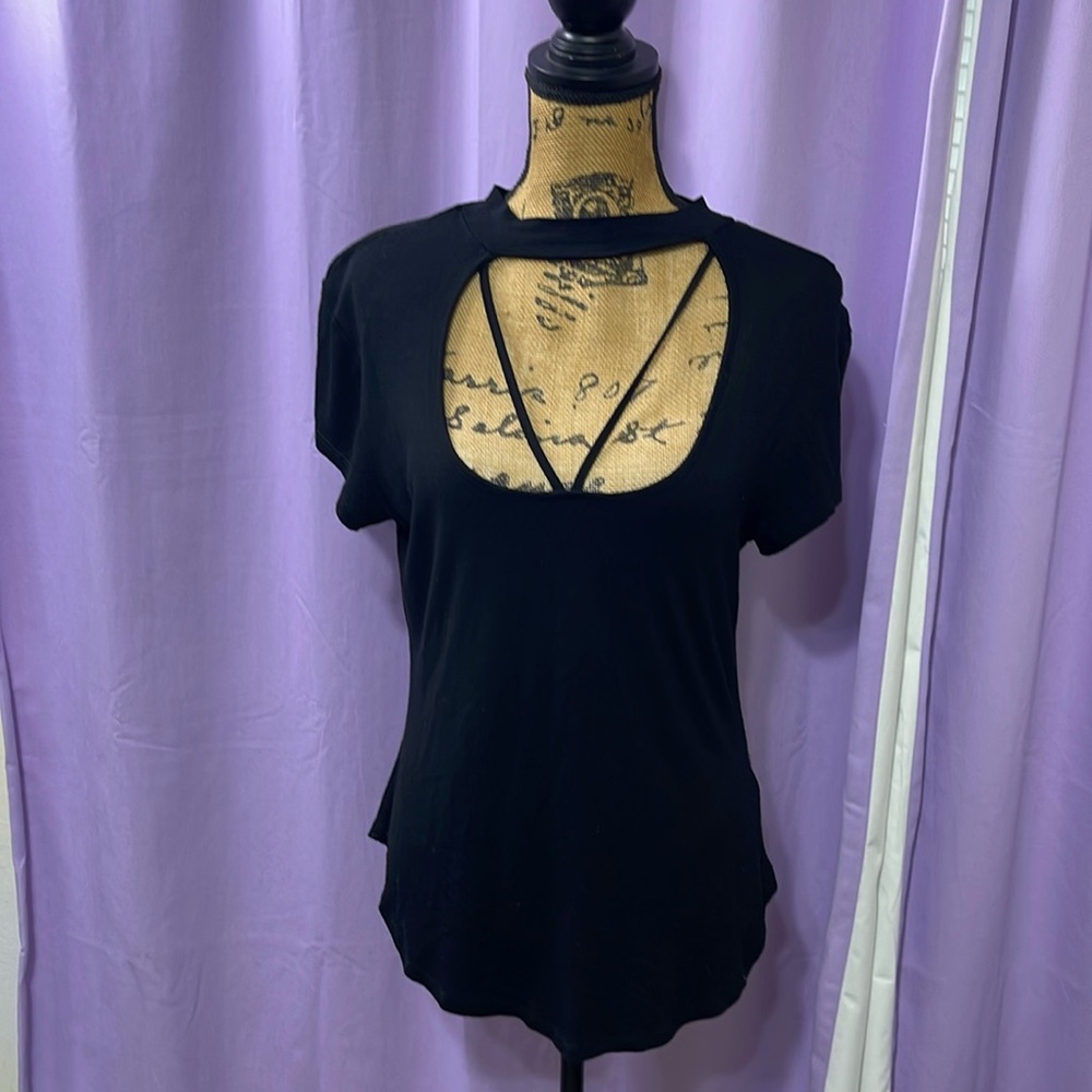 Criss Cross Black Short Sleeve Tunic Shirt